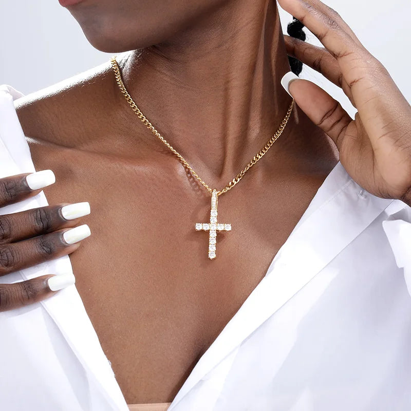 2020 New Crucifix Christian Crystal Pendant Necklace for Women Choker Hip Hop Jewelry Stainless Steel Creative Couple Gift