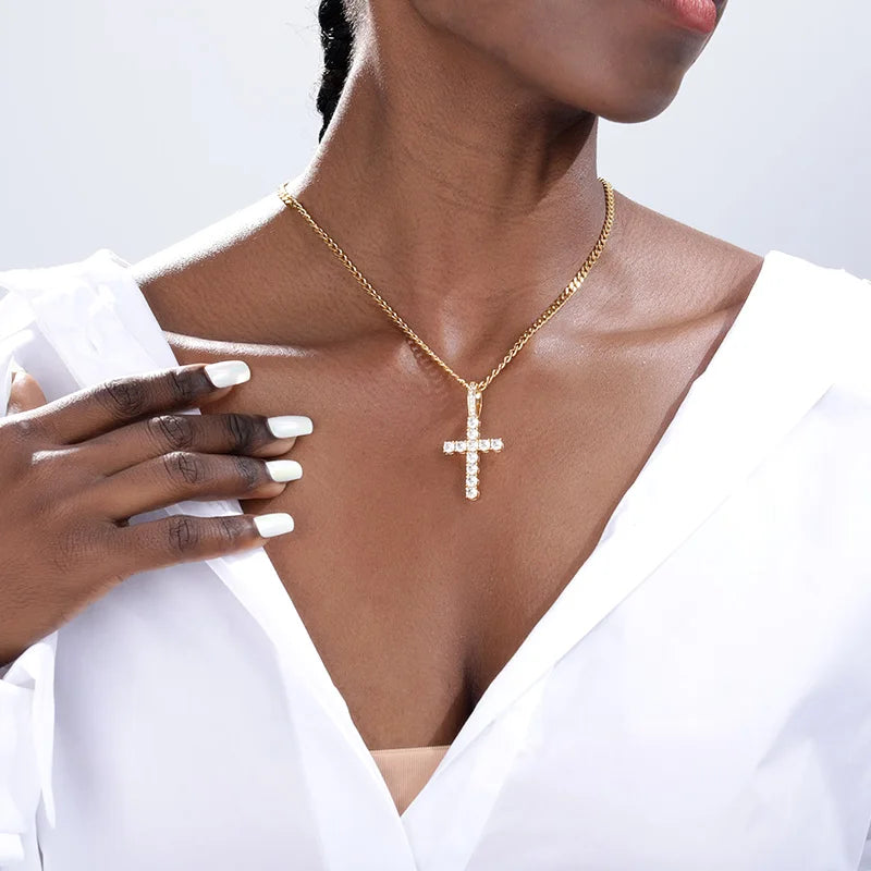 2020 New Crucifix Christian Crystal Pendant Necklace for Women Choker Hip Hop Jewelry Stainless Steel Creative Couple Gift