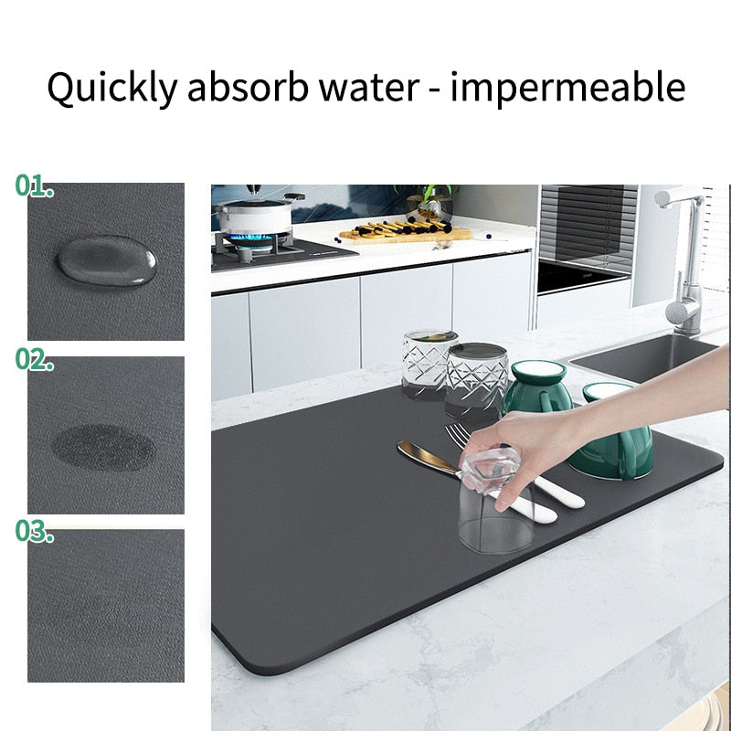 Kitchen Super Absorbent Pad Diatomite Drying Dishes Drain Mat for Kitchen Sink Countertop Protector Placemat for Bathroom Mat