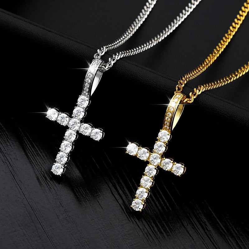 2020 New Crucifix Christian Crystal Pendant Necklace for Women Choker Hip Hop Jewelry Stainless Steel Creative Couple Gift