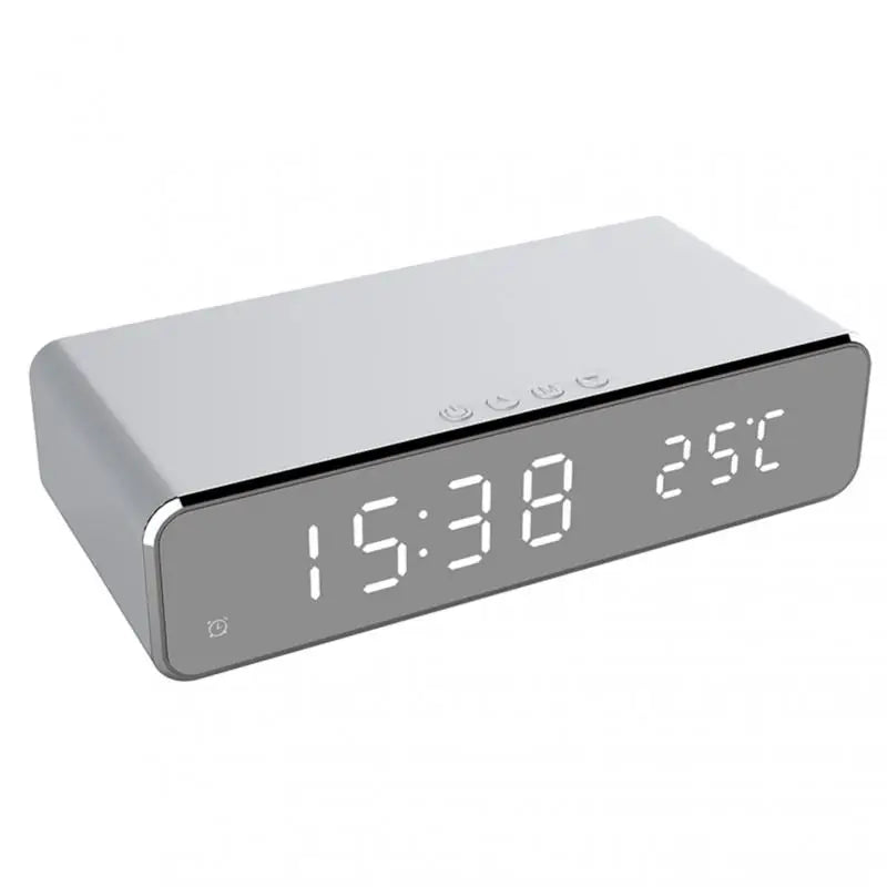 Electric Led Alarm Clock With Phone Wireless Charger Desktop Digital Date Thermometer Time Display HD Clock Mirror Table Clock