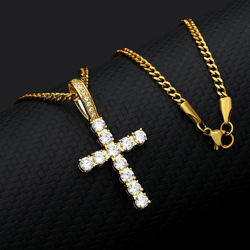2020 New Crucifix Christian Crystal Pendant Necklace for Women Choker Hip Hop Jewelry Stainless Steel Creative Couple Gift