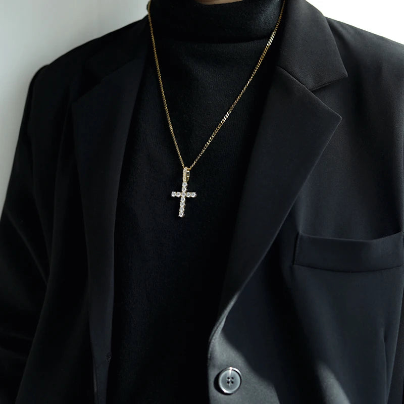 2020 New Crucifix Christian Crystal Pendant Necklace for Women Choker Hip Hop Jewelry Stainless Steel Creative Couple Gift