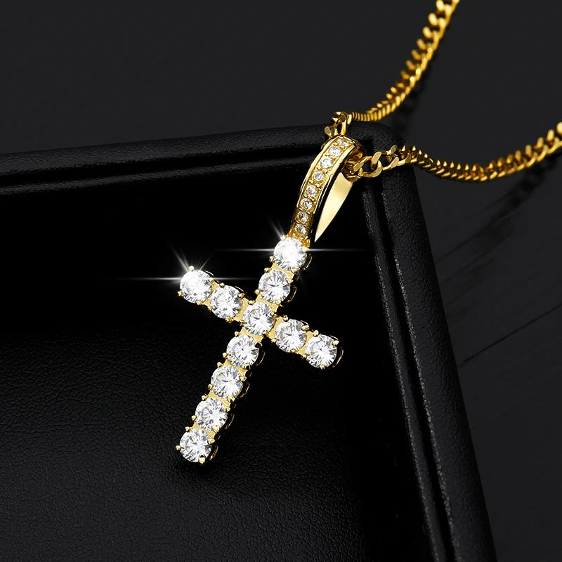 2020 New Crucifix Christian Crystal Pendant Necklace for Women Choker Hip Hop Jewelry Stainless Steel Creative Couple Gift