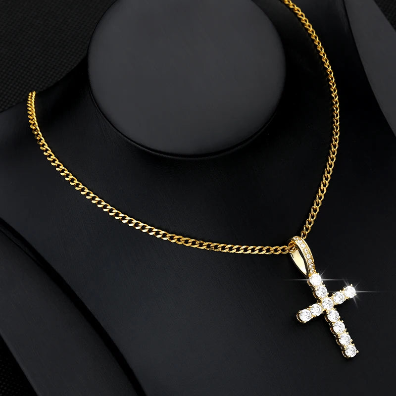 2020 New Crucifix Christian Crystal Pendant Necklace for Women Choker Hip Hop Jewelry Stainless Steel Creative Couple Gift