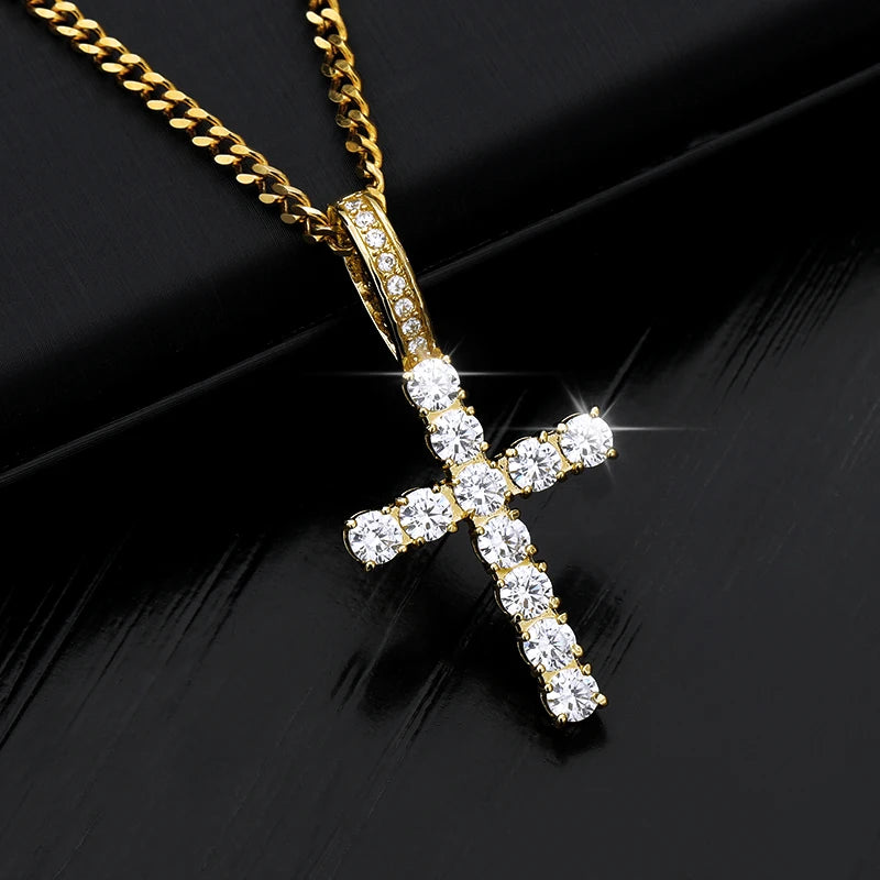 2020 New Crucifix Christian Crystal Pendant Necklace for Women Choker Hip Hop Jewelry Stainless Steel Creative Couple Gift