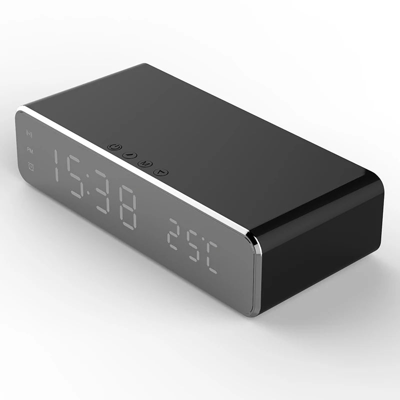 Electric Led Alarm Clock With Phone Wireless Charger Desktop Digital Date Thermometer Time Display HD Clock Mirror Table Clock
