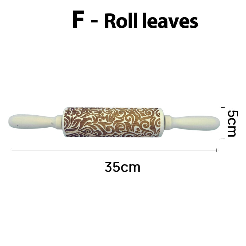 Christmas Rolling Pins Rock Snowflake Elk Wooden Rolling Embossing Baking Cookies Biscuit Fondant Cake Patterned Roller 35*5cm