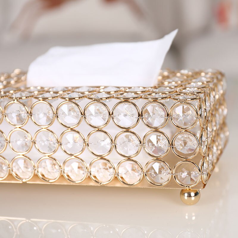 European  Paper Towel Tox home Decoration Napkin Box table top DecorationsCrystal Tissue Box Creative Metal Crafts