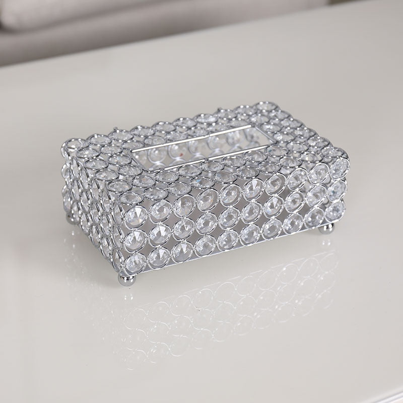 European  Paper Towel Tox home Decoration Napkin Box table top DecorationsCrystal Tissue Box Creative Metal Crafts