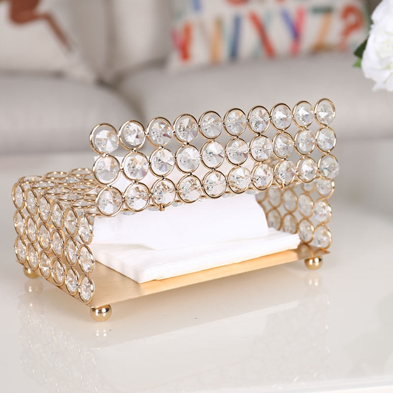 European  Paper Towel Tox home Decoration Napkin Box table top DecorationsCrystal Tissue Box Creative Metal Crafts
