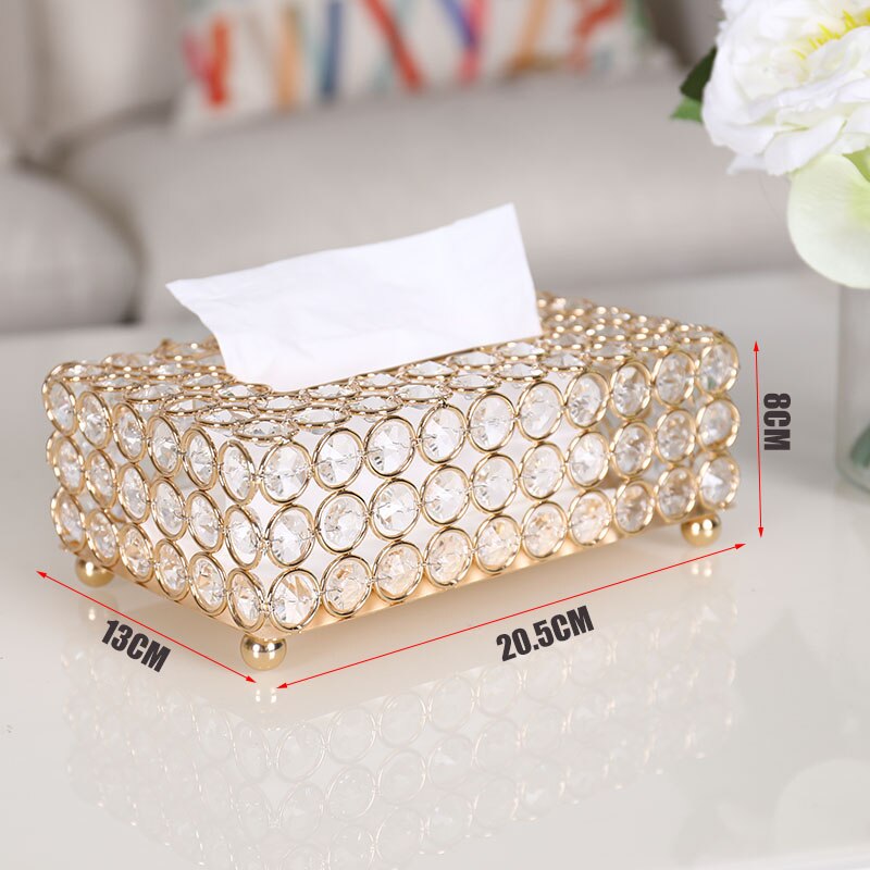 European  Paper Towel Tox home Decoration Napkin Box table top DecorationsCrystal Tissue Box Creative Metal Crafts