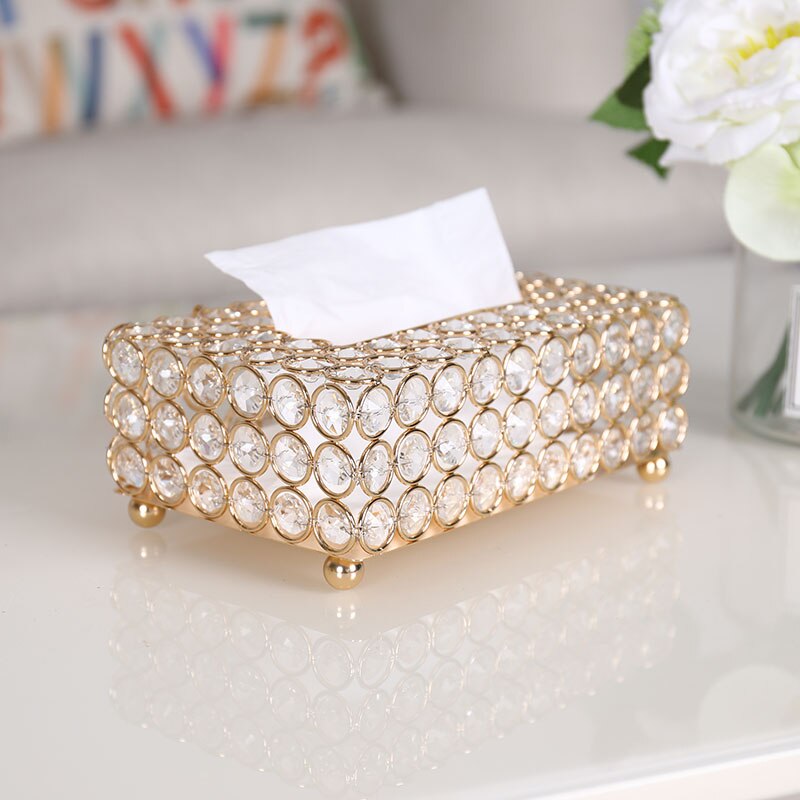 European  Paper Towel Tox home Decoration Napkin Box table top DecorationsCrystal Tissue Box Creative Metal Crafts